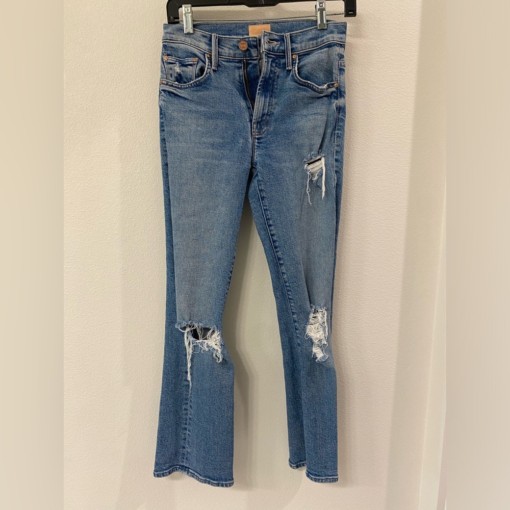 MOTHER The Insider Ankle Distressed Blue Jeans